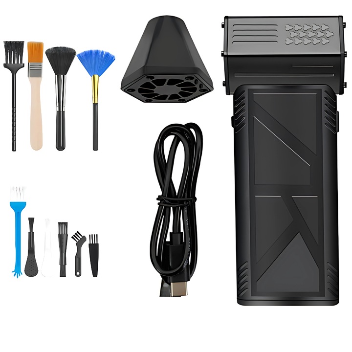 ESQZY® 130 000 оборота в минута турбо вентилатор за компютър, почистване на дома, скара, кола, сешоар, охлаждане, дейности на открито, 10000 mAh батерия, магнитна дюза, комплект четки за почистване