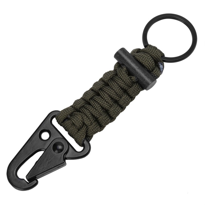 Ключодържател с оплетена връзка от паракорд Инструменти за оцеляване Карабинер Flintstone (военно зелен)