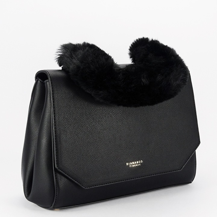 DIANA&CO táska szőrme fogantyúval B-DJD3410-4 11, Fekete, 22 x 28 x 10
