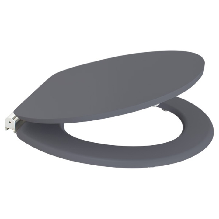 Capac WC, soft-close, Frandis, lemn MDF, oval, balamale inox, gri mat