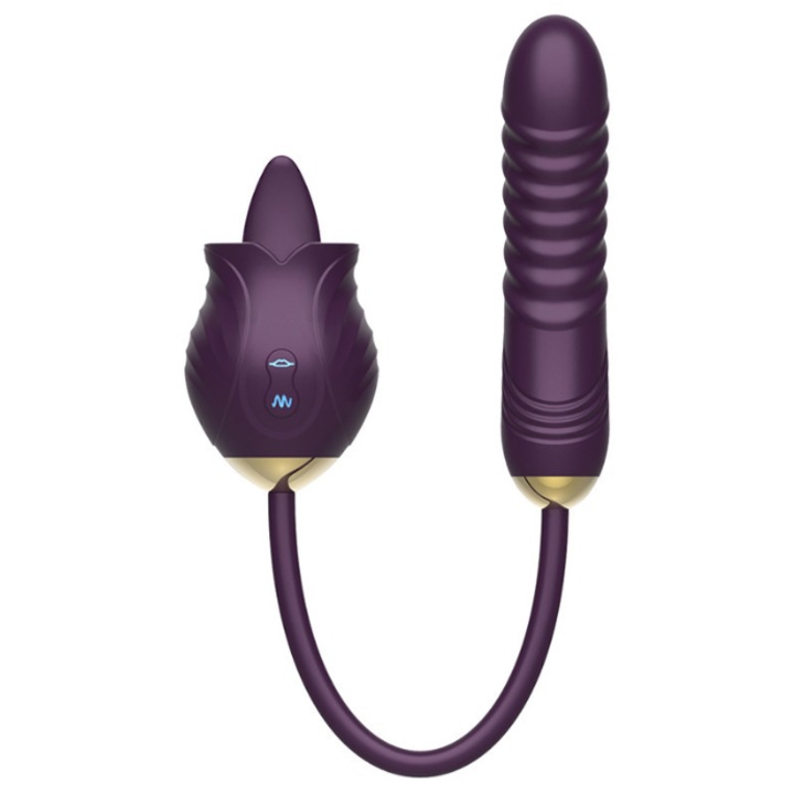 Vibrator cu stimulare dubla, cu 10 moduri de vibratie, Mov