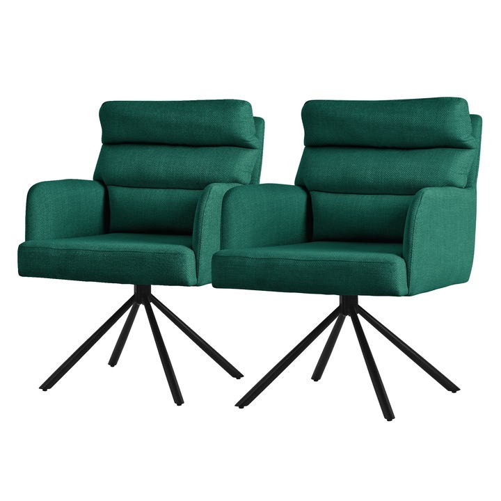 Set 2 scaune dining ML-Design, verde inchis, poliester, 64.5x64x93cm, design modern, usor de asamblat