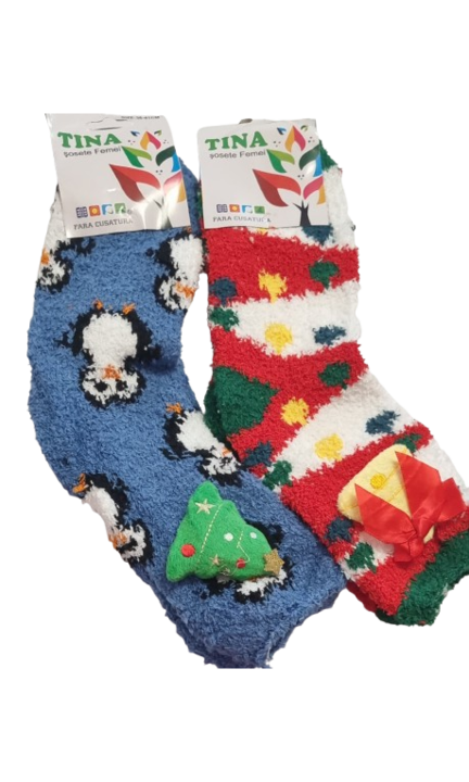 Női zokni, karácsonyi motívumokkal, 2 páros szett, 36-41 méret, bordázott