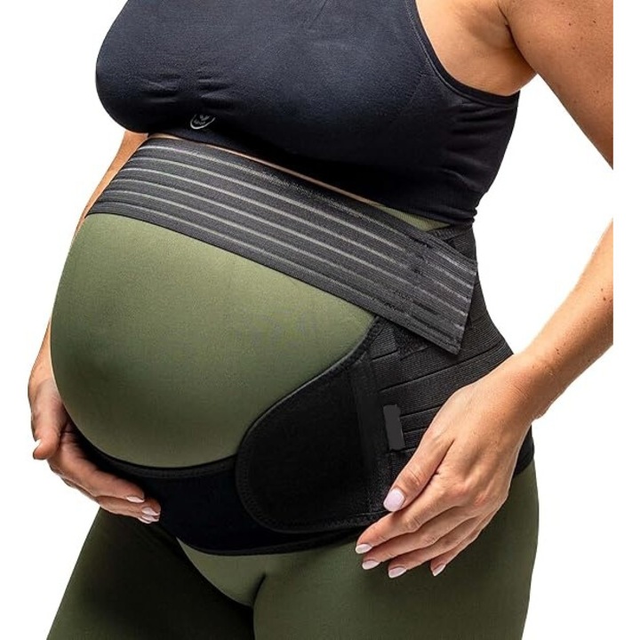Centura Abdominala Gravide, Set 3 Orteza Corset Cu Banda Sustinere Abdomen Pentru Sarcina, gravide in perioada prenatala, Poliester, Moale si respirabil, elastica, marime XXL, Negru