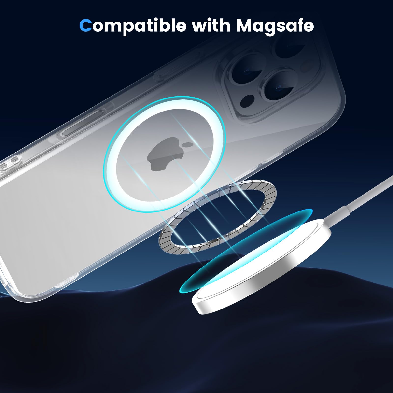 Set 2 piese: Husa transparenta MagSafe + PopSockets magnetic alb pentru iPhone 16 Pro Max - TPU Magnetic Case, Design subtire, Compatibil cu incarcare wireless, Transparent-alb
