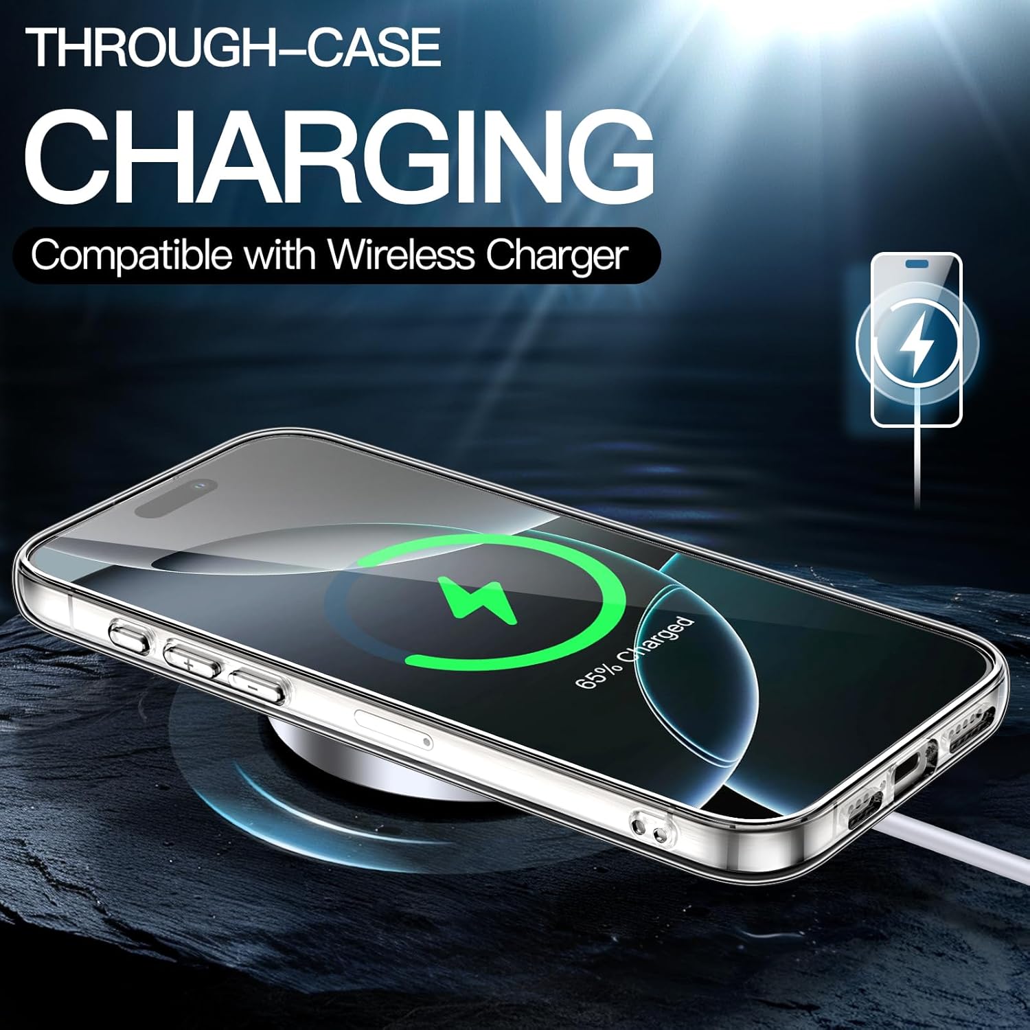 Set 2 piese: Husa transparenta MagSafe + PopSockets magnetic alb pentru iPhone 16 Pro Max - TPU Magnetic Case, Design subtire, Compatibil cu incarcare wireless, Transparent-alb