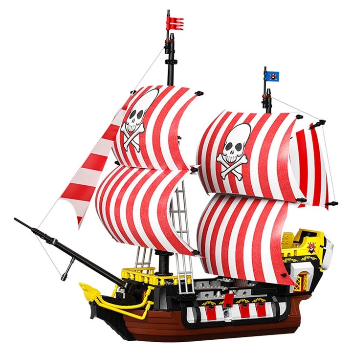 LITFIV® Комплект за сглобяване на пиратски кораб, 1036 малки блокчета, 14+