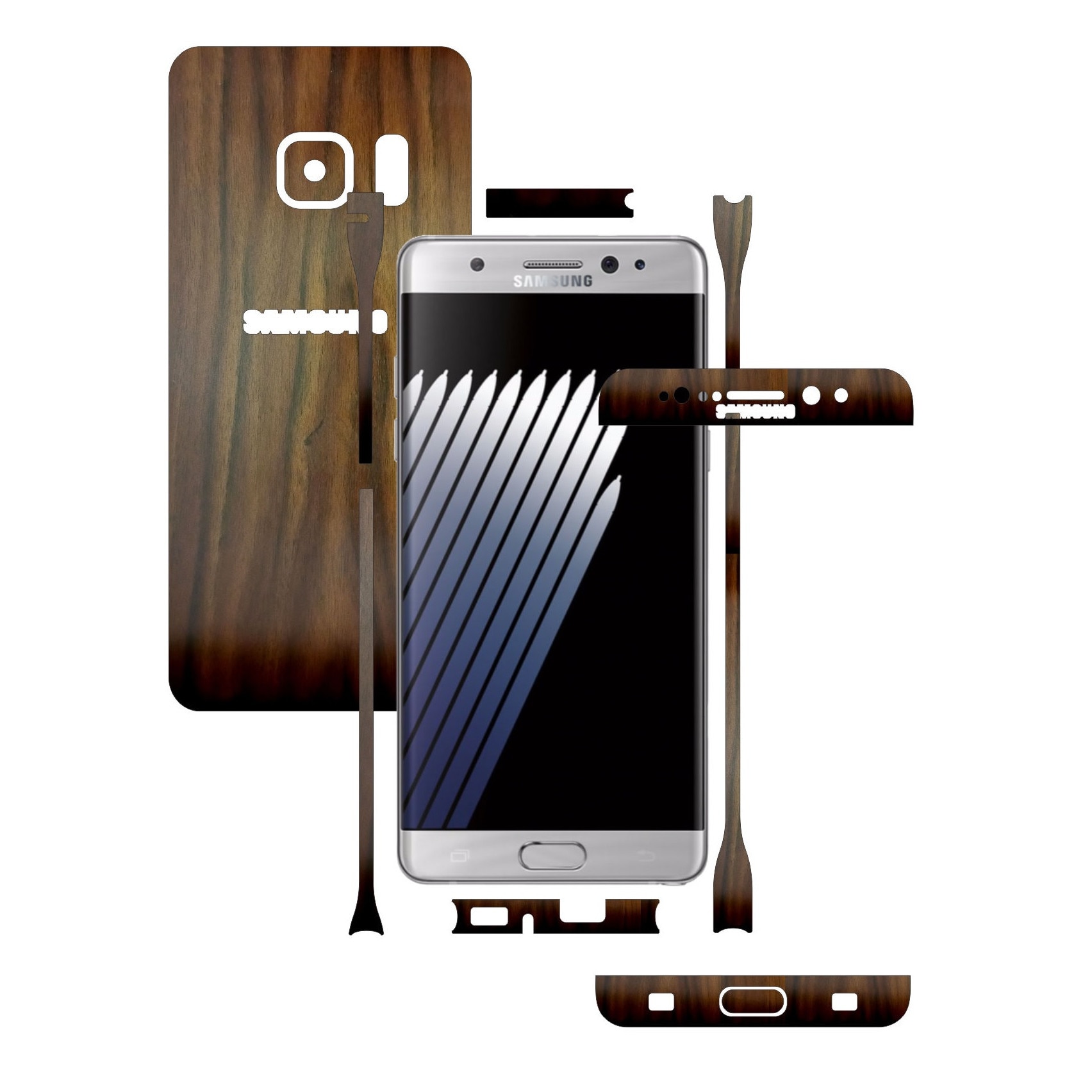 Folie de protectie Carbon Skinz, Husa de tip Skin Adeziv pentru Carcasa, Lemn Nuc Inchis dedicata Samsung Galaxy Note 7
