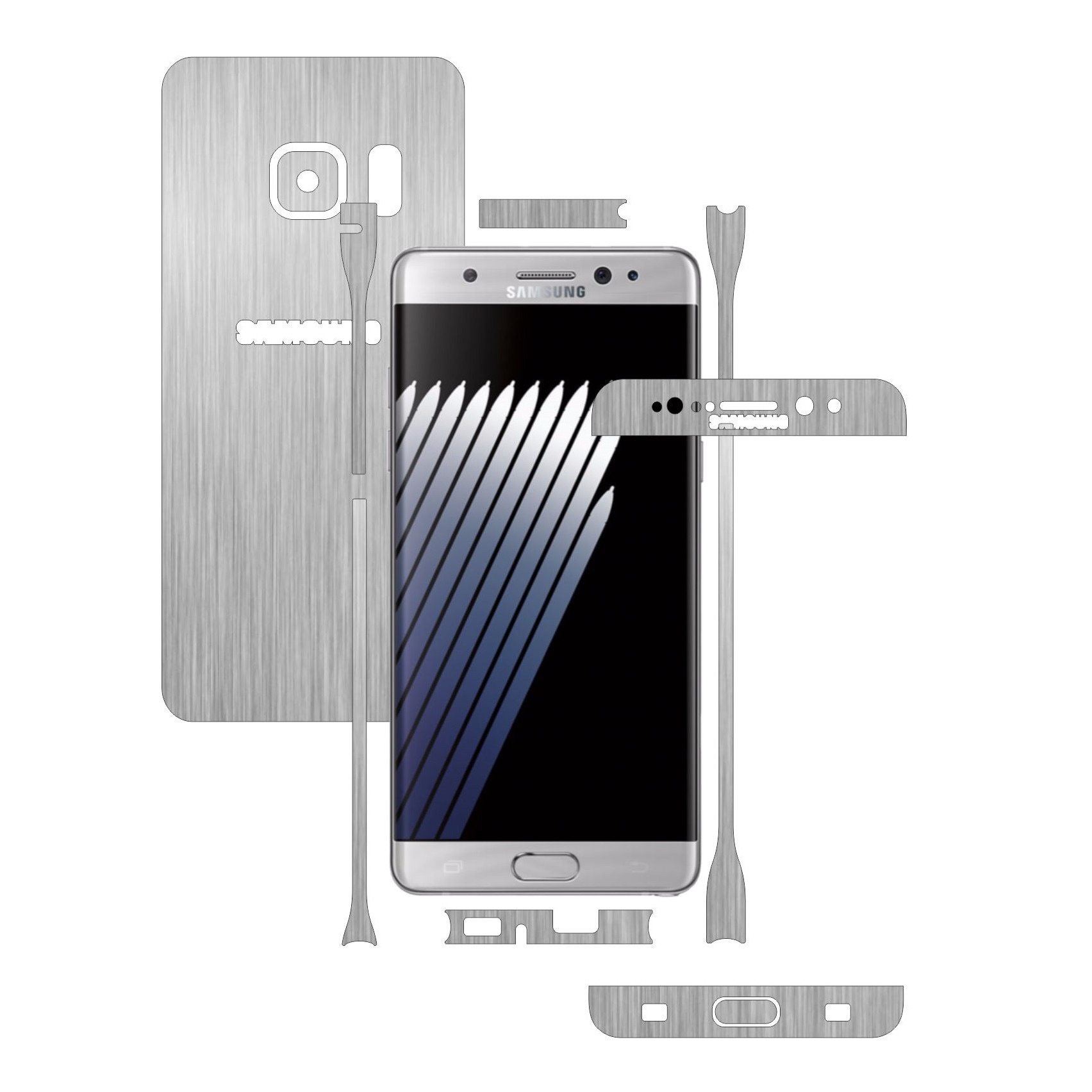 Folie de protectie Carbon Skinz, Husa de tip Skin Adeziv pentru Carcasa, Brushed Argintiu dedicata Samsung Galaxy Note 7, 7R, 7 FE