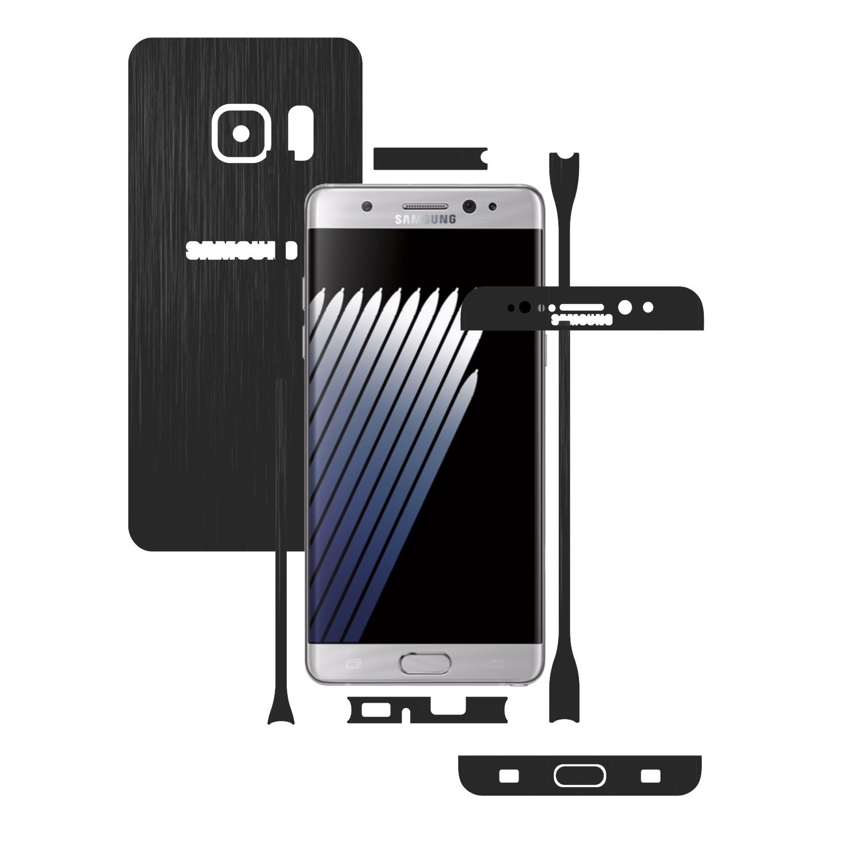 1 + 1 GRATUIT - Samsung GALAXY NOTE 7, 7FE - Brushed Negru - Folie de protectie Carbon Skinz, Husa Full Body Cover de tip Skin Adeziv pentru Rama Ecran,Carcasa Spate si Laterale
