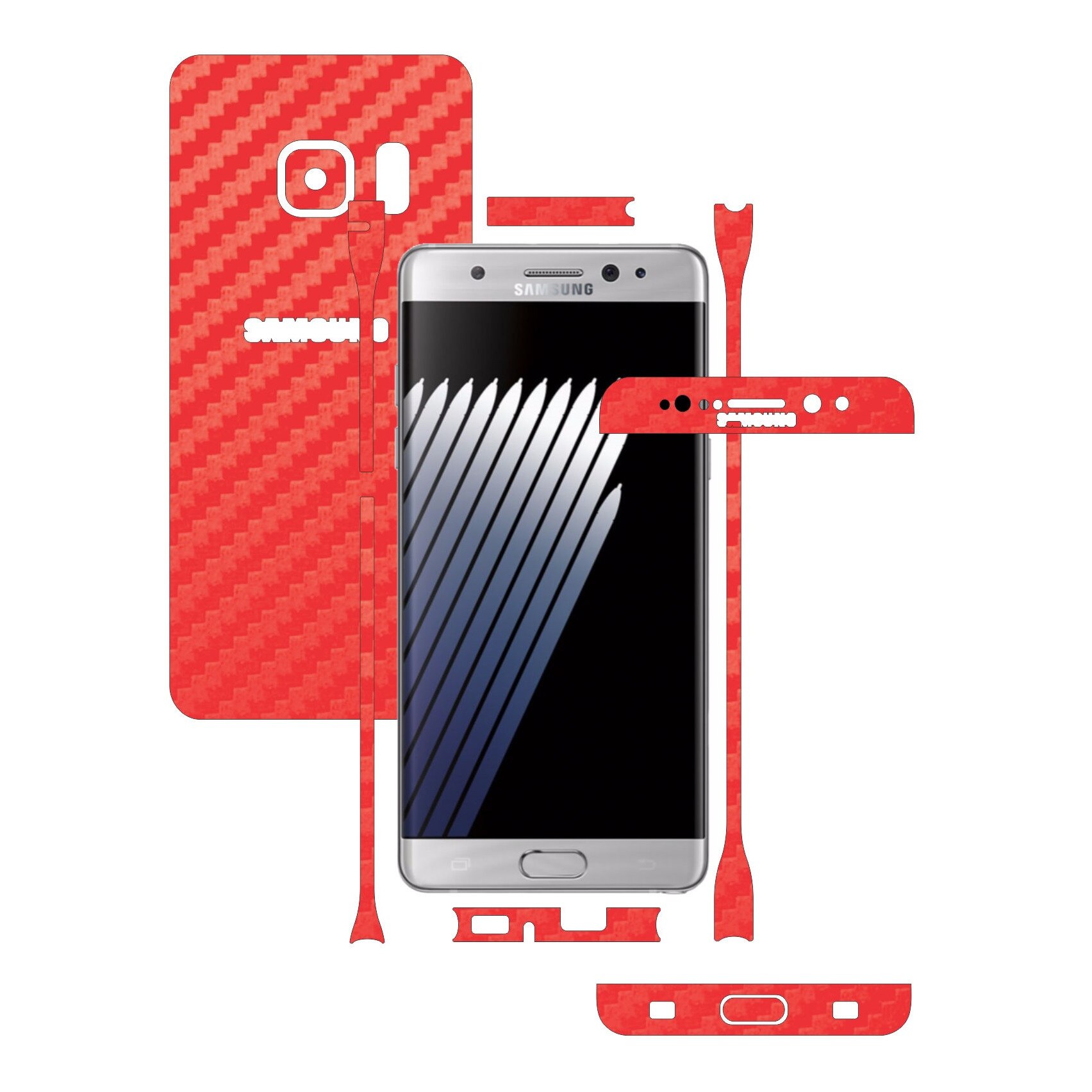 Folie de protectie Carbon Skinz, Husa de tip Skin Adeziv pentru Carcasa, Carbon Rosu dedicata Samsung Galaxy Note 7