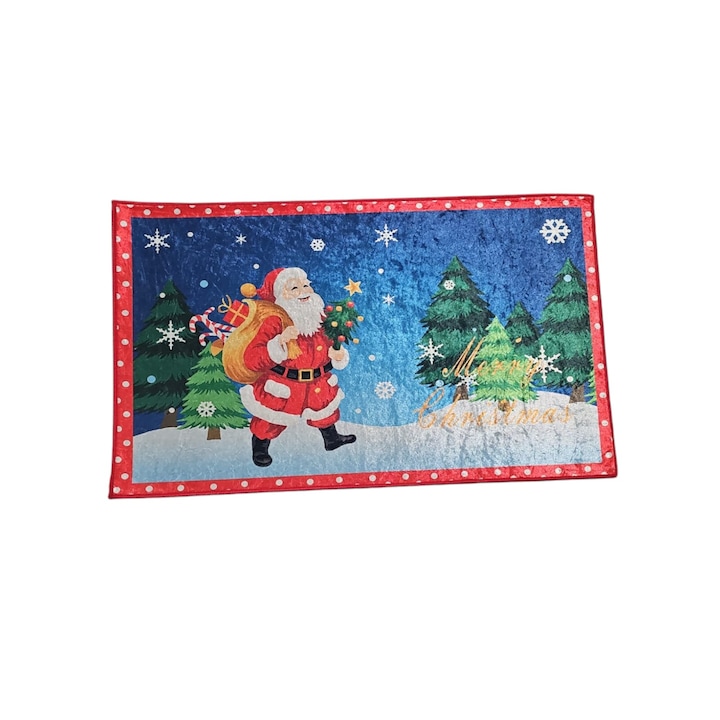 Covoras intrare, Poliester, 45 x 75cm, Decoratiuni de Craciun, Mos Craciun