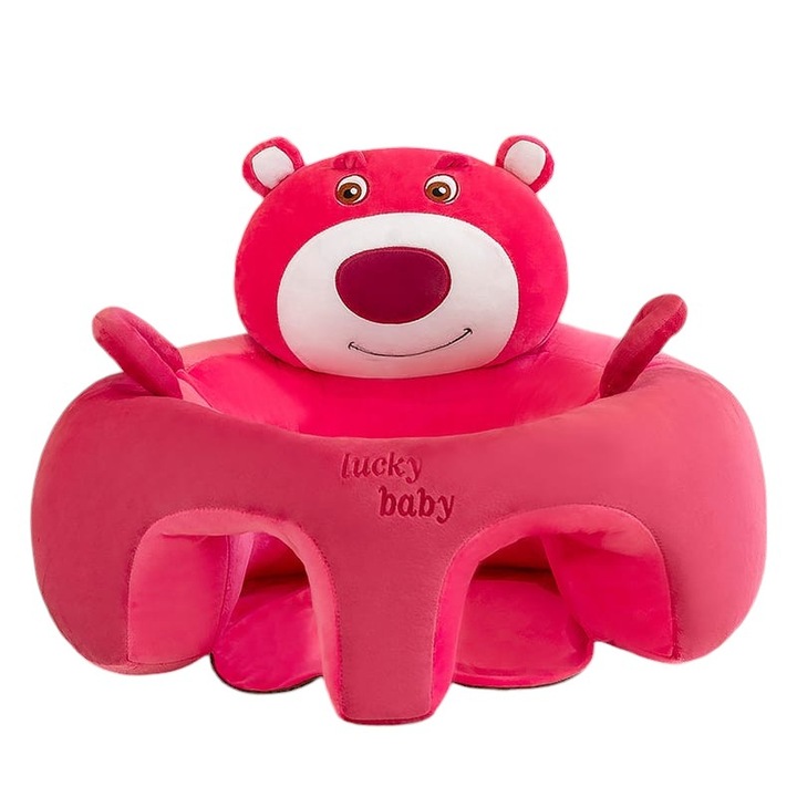 Бебешко кресло с облегалка и поставка за крачета Lucky Baby, тъмно розово мече