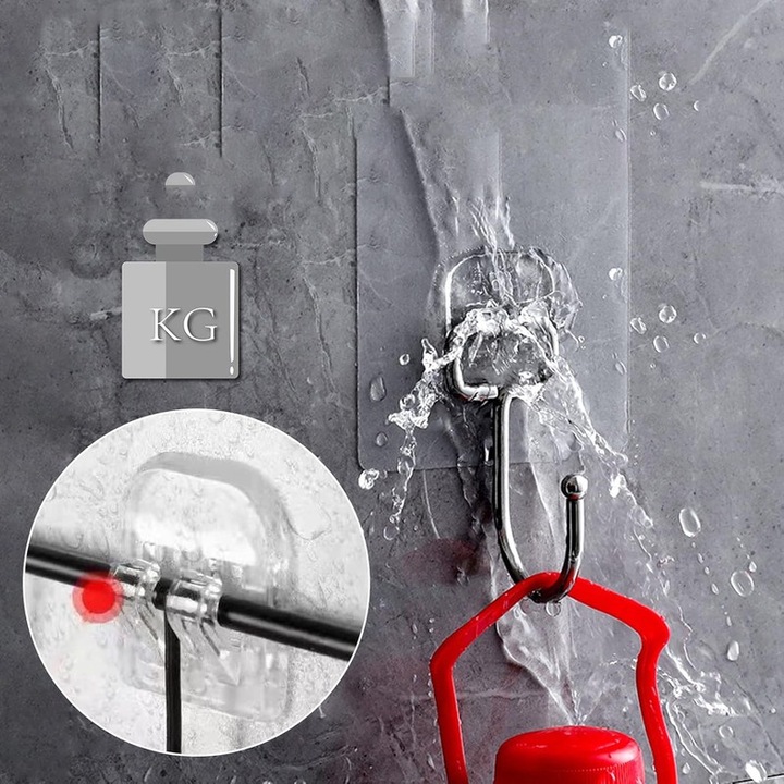 Set de 10 carlige fixe, waterproof, transparente, 7x7x0.9cm, Basesailor