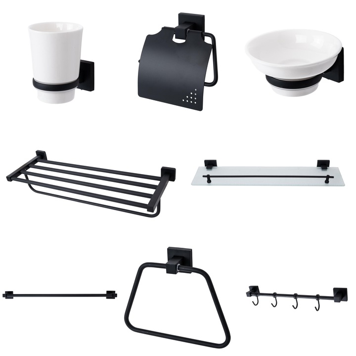 Set 8 piese pentru baie, negru mat