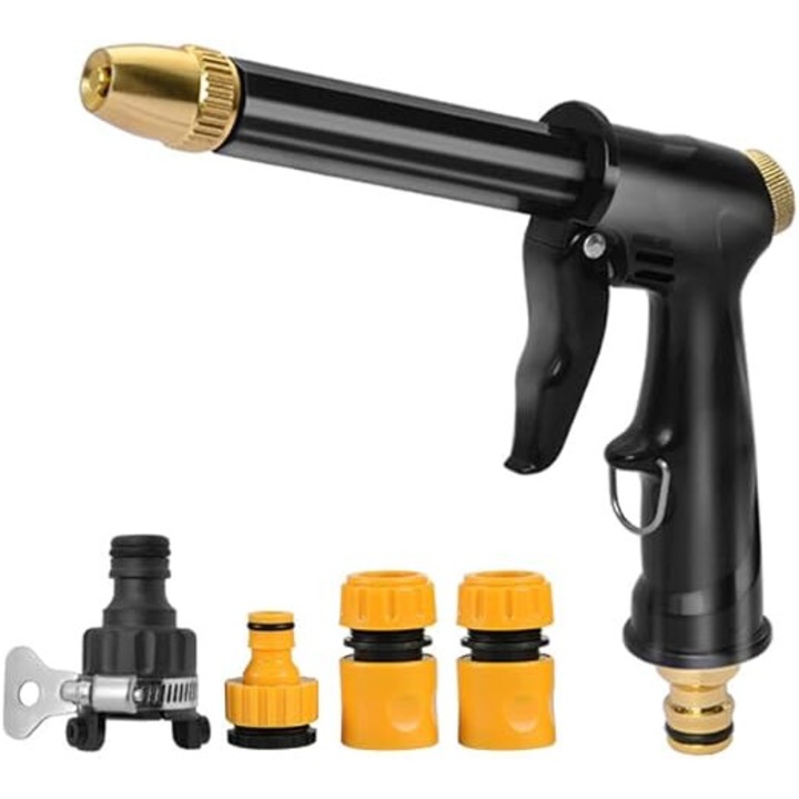 Градински пистолет, 4 вида спрей, включени конектори, черен/златен