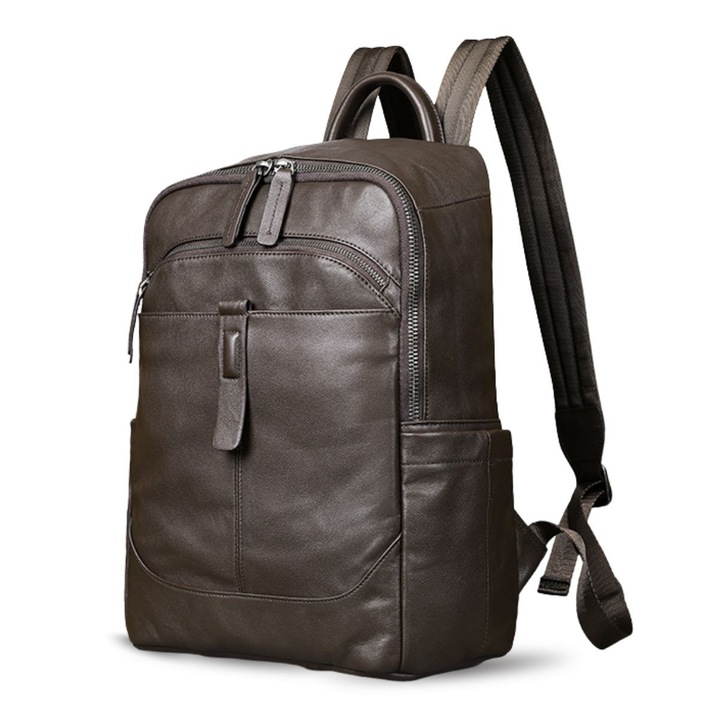 Rucsac barbati piele naturala, BUSY LDY & GTM, capacitate mare, spatiu tableta si laptop, coffee