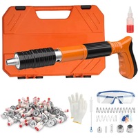 Pistol pneumatic mini pentru cuie de perete, 30 cm, calibru 7, 3 cm, cu accesorii si cutie de transport, portocaliu 100 cuie incluse
