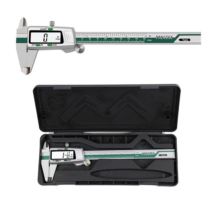Subler electronic de precizie din otel inoxidabil cu display digital, Subler digita de masurare de 0-150 mm cu cutie de depozitare pentru exterior, interior, adancimi si masurarea treptelor, Axroad Mall, IP54, 2 moduri, precizie de 0, 1 mm