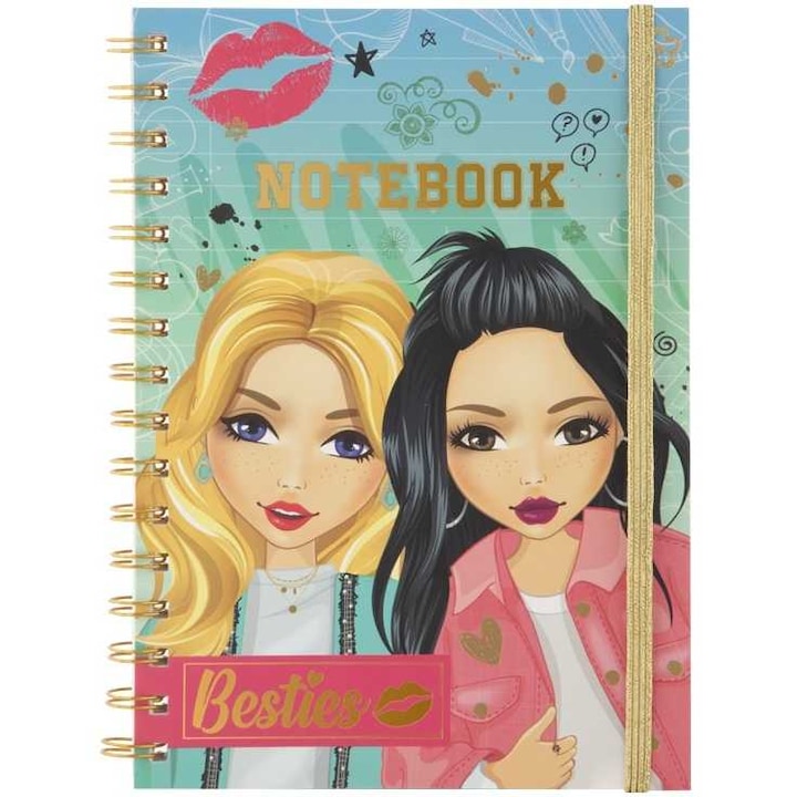 Caiet Besties A5 - 50 de pagini cu legare spirala pentru fetite creative, Grafix, Albastru