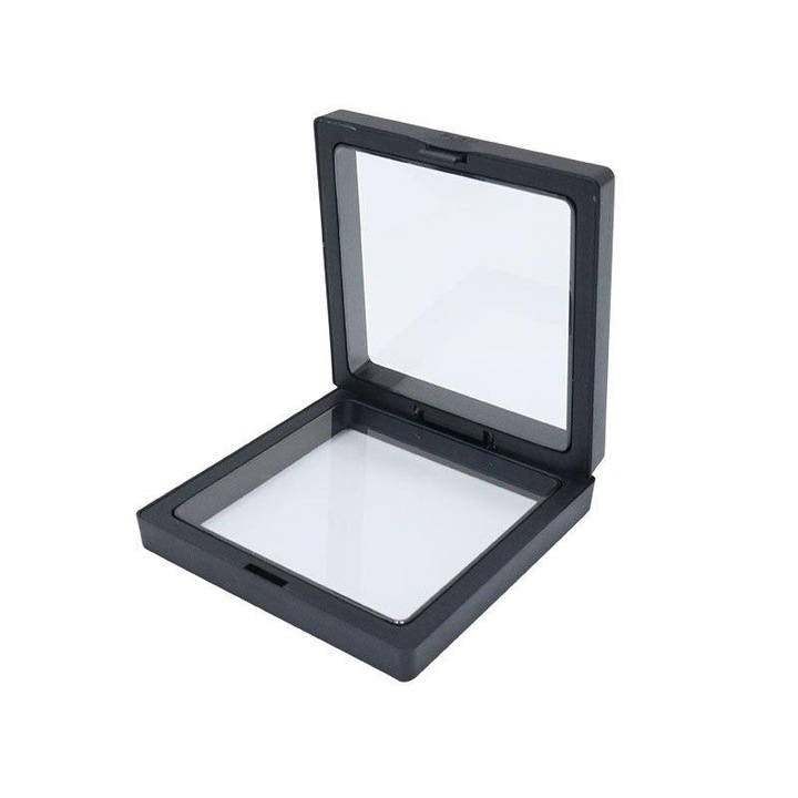 Set 10 cutii afisare bijuterii/medalii, plastic/polietilena, negru/transparent, 11x11x2cm