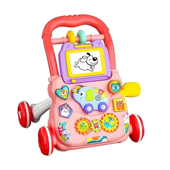 Premergator interactiv, educational, pentru copii 1 an+, 40x40x32 cm, roz
