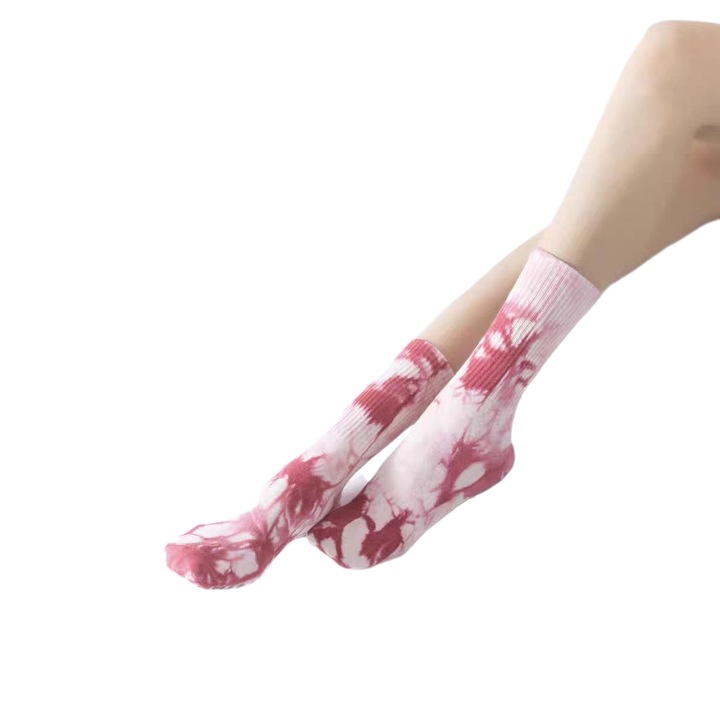 Дамски чорапи за йога, Памук, Розово/Бяло, Един размер