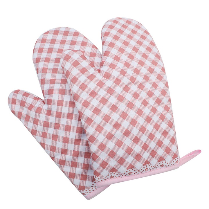 Sütőkesztyű, pamut, hőálló, rózsaszín/fehér