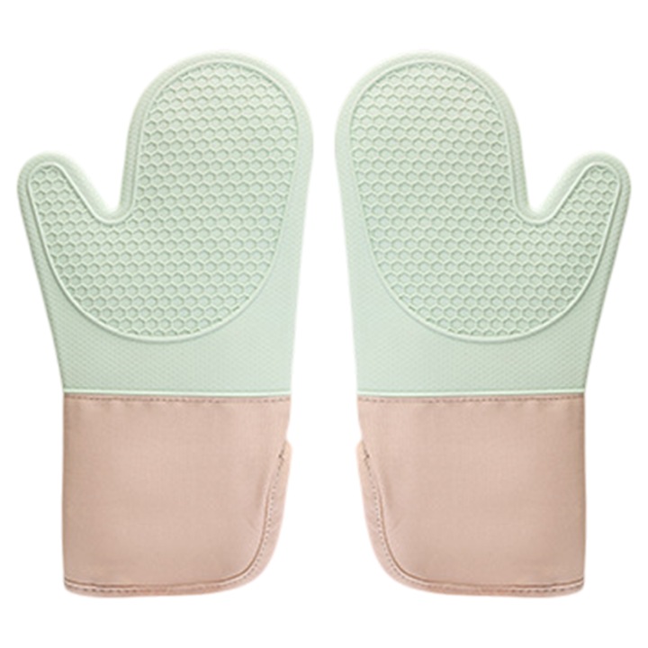 Sütőkesztyű, szilikon, hőálló, zöld/bézs