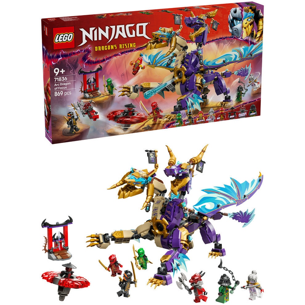 Set de constructie LEGO® NINJAGO® - Dragonul concentrarii Arc 71836, 869 piese, Jucarii Interactive pentru Copii, Jucarii pentru Baieti si Fete de 9+ ani, Cadou pentru Copii Pasion