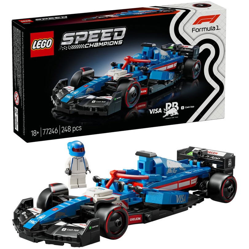 Set de constructie LEGO® Speed Champions - Masina de curse F1® Visa Cash App RB VCARB 01 77246, 248 piese, Masina de Jucarie de Colectie, Cadou pentru Barbati Pasionati de Jocuri c
