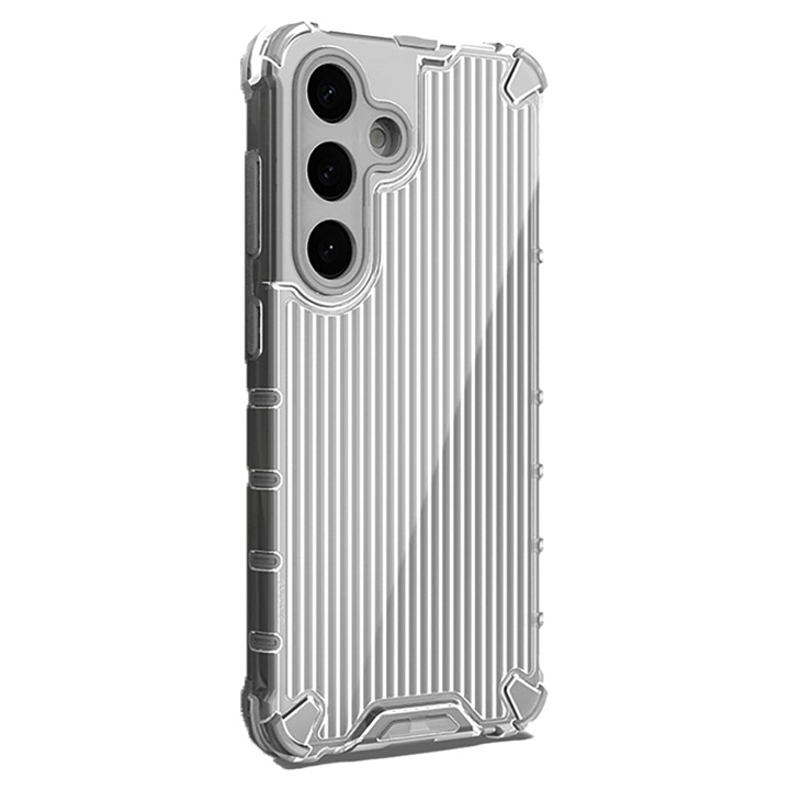 Husa ArmorForce pentru Samsung Galaxy S23, Suprafata Cu Striatii, Policarbonat, TPU, Colturi Ranforsate, Anti-Amprente, Anti-Soc, Decupaje Precise, Anti-Alunecare, Gri