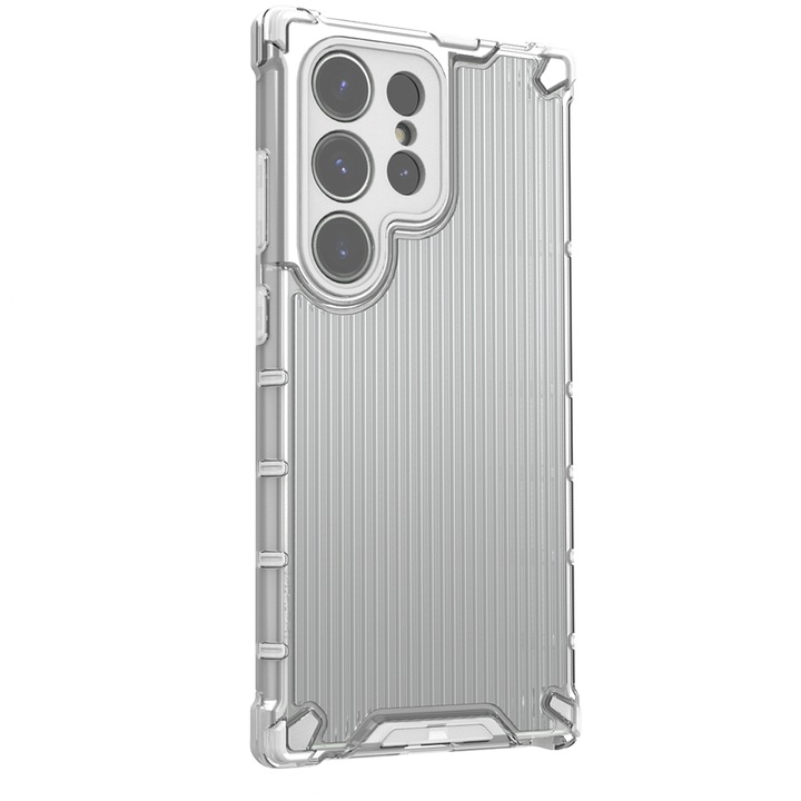 Калъф ArmorForce за Samsung Galaxy S23 Ultra, текстурирана повърхност, поликарбонат, TPU, подсилени ъгли, анти-пръстови отпечатъци, анти-шок, прецизни изрези, противоплъзгащ, сив