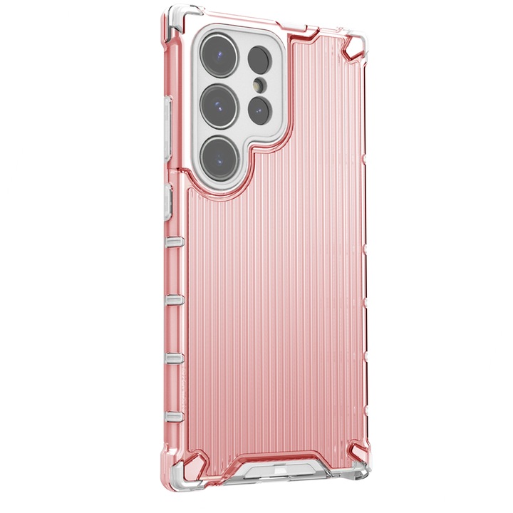 Калъф ArmorForce за Samsung Galaxy S23 Ultra, текстурирана повърхност, поликарбонат, TPU, подсилени ъгли, анти-пръстови отпечатъци, анти-шок, прецизни изрези, против хлъзгане, бледочервен
