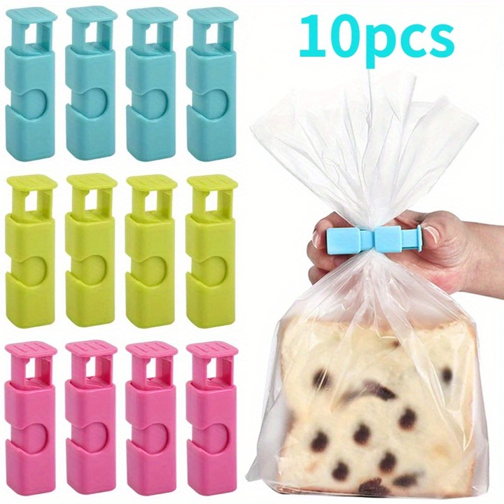 Set 10 clipsuri reutilizabile pentru sigilarea pungilor alimentare, plastic, multicolor