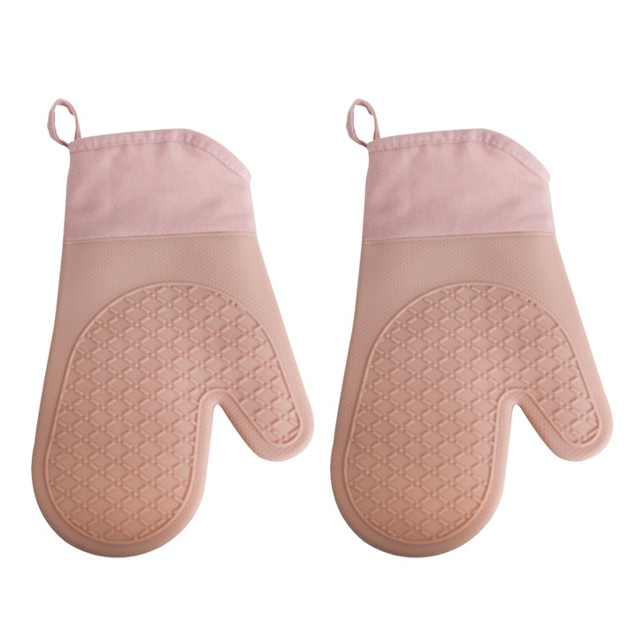 Sütőkesztyű, szilikon, hőálló, vízálló, csúszásmentes, pamuttal bélelt, rózsaszín