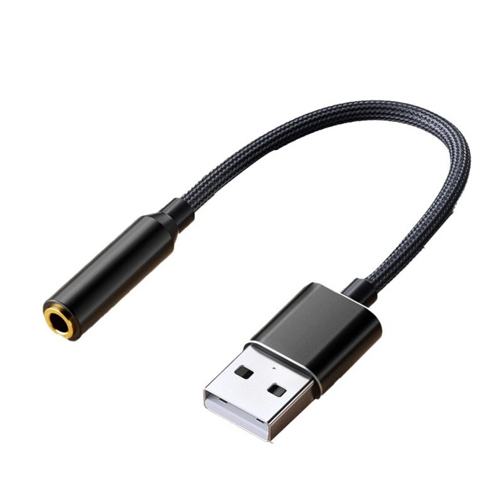2 в 1 USB аудио адаптер, Basesailor, 3,5 мм, вградено управление, найлонов кабел, широка съвместимост