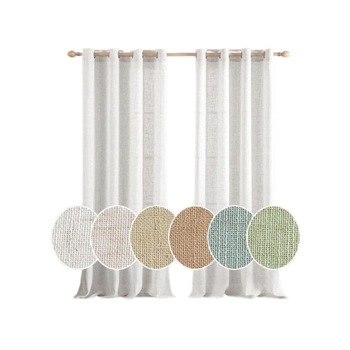 Комплект от 2 ринг пердета, MIULEE, модерен дизайн с визия на лен, полупрозрачни, за всекидневна, спалня или детска стая, бели, 140 x 260 cm