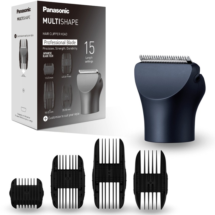 Accesoriu Panasonic MultiShape ER-CHC1-A301 pentru tuns cu lame profesionale, 4 piepteni cu 15 setari de lungime, negru