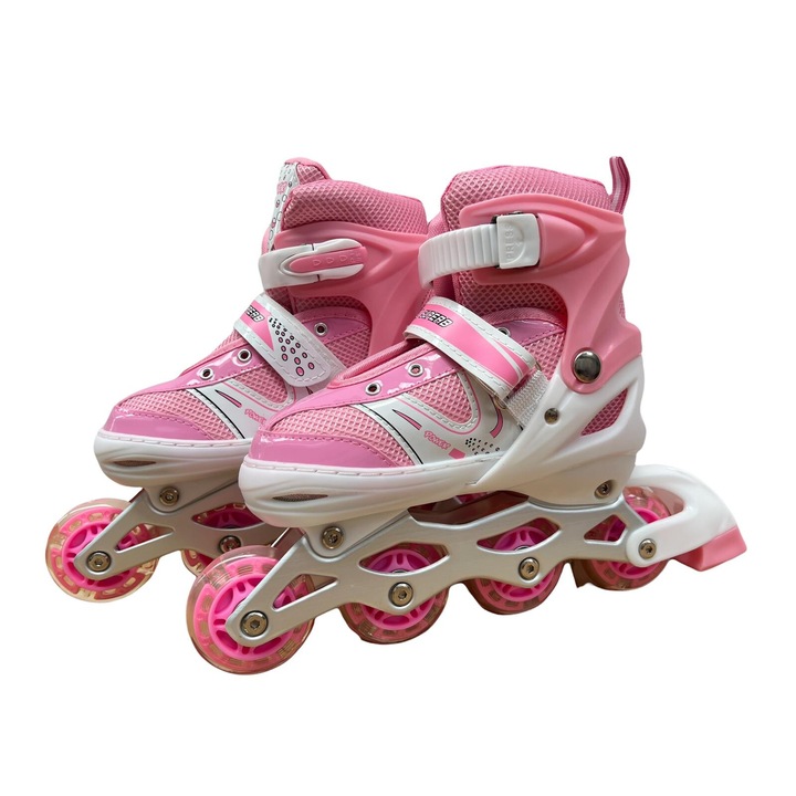 Детски ролкови кънки R03RS, силиконови колела със светлини, регулируеми размери 35 - 38, розови