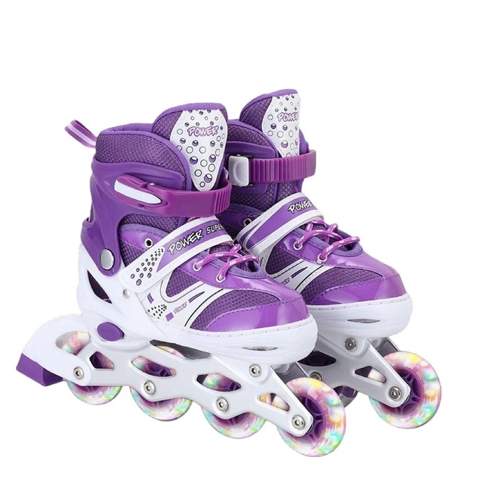 Role si patine cu rotile copii SR06MM, roti silicon cu lumini, masuri reglabile 35 - 38, mov