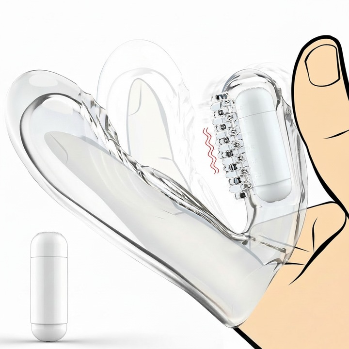 Vibrator purtabil cu degetul, jucarie sexuala Wanyan®, mini vibrator cu detasabil, Stimulator pentru mamelon clitoridieni la punctul G, reutilizabil, transparent