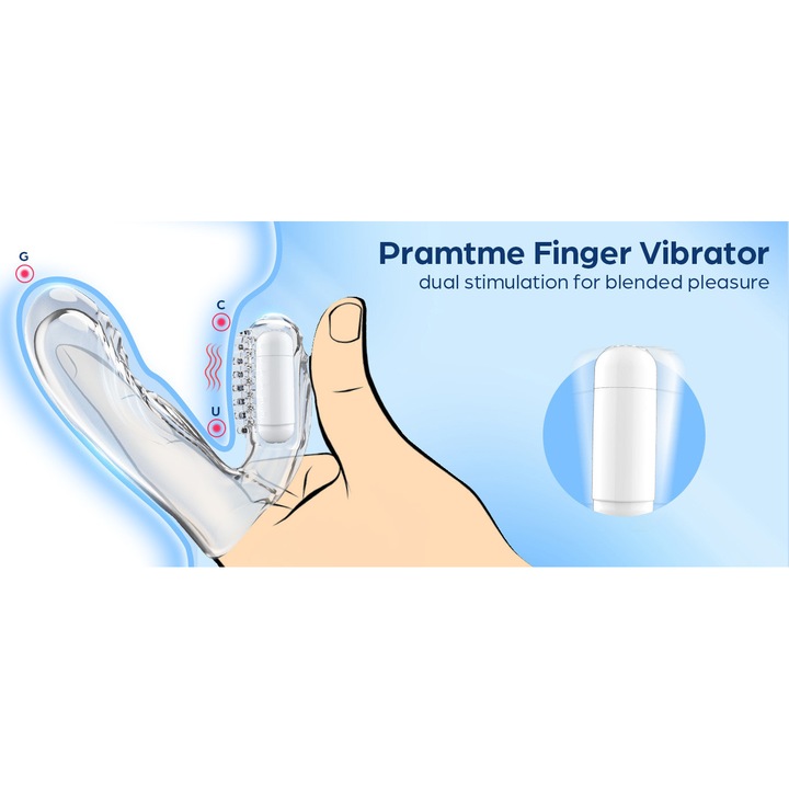 Вибратор за пръсти Wanyan, Мини, Стимулатор за G точка, зърна, клитор, За многократна употреба, Прозрачен
