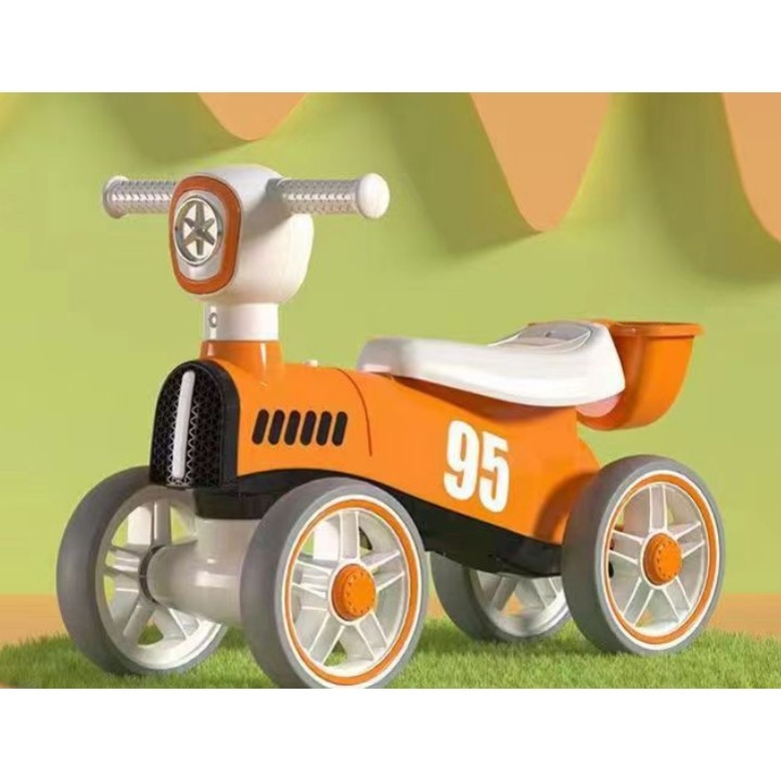 Bicicleta fara pedale pentru copii toolsy, cu lumini si muzica, 4 roti, varsta 1-3 ani, material PP, 63 x24 x41 cm, portocaliu
