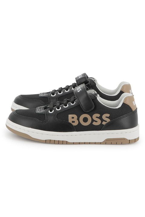BOSS Kidswear, Pantofi sport cu insertii din piele, Negru