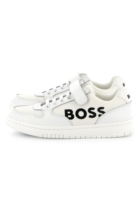 BOSS Kidswear, Pantofi sport cu insertii din piele, Alb