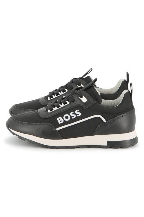 BOSS Kidswear, Pantofi sport cu garnituri din piele, Negru