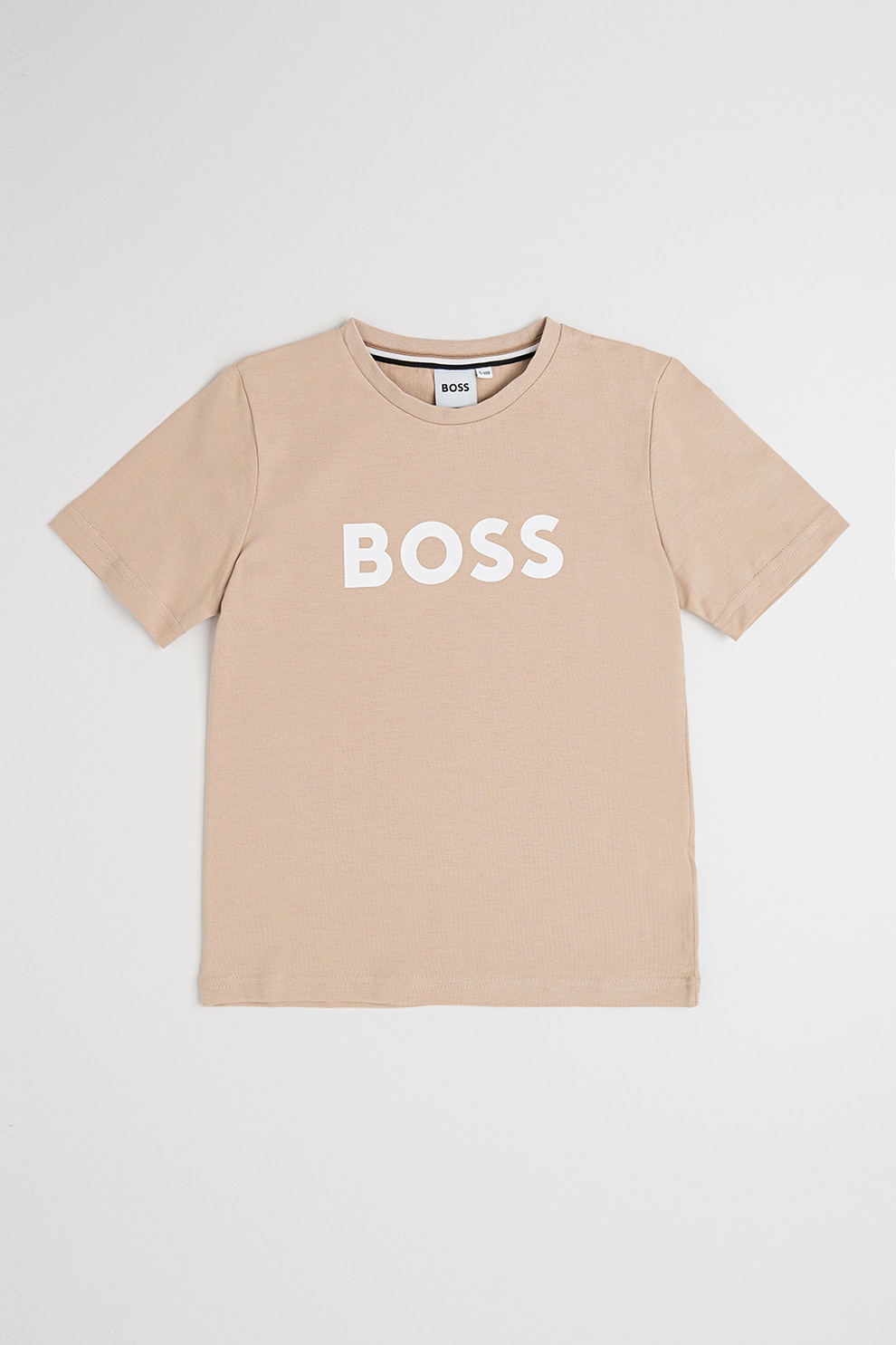 BOSS Kidswear, Tricou din bumbac cu imprimeu logo si decolteu la baza gatului, Camel, 150 CM