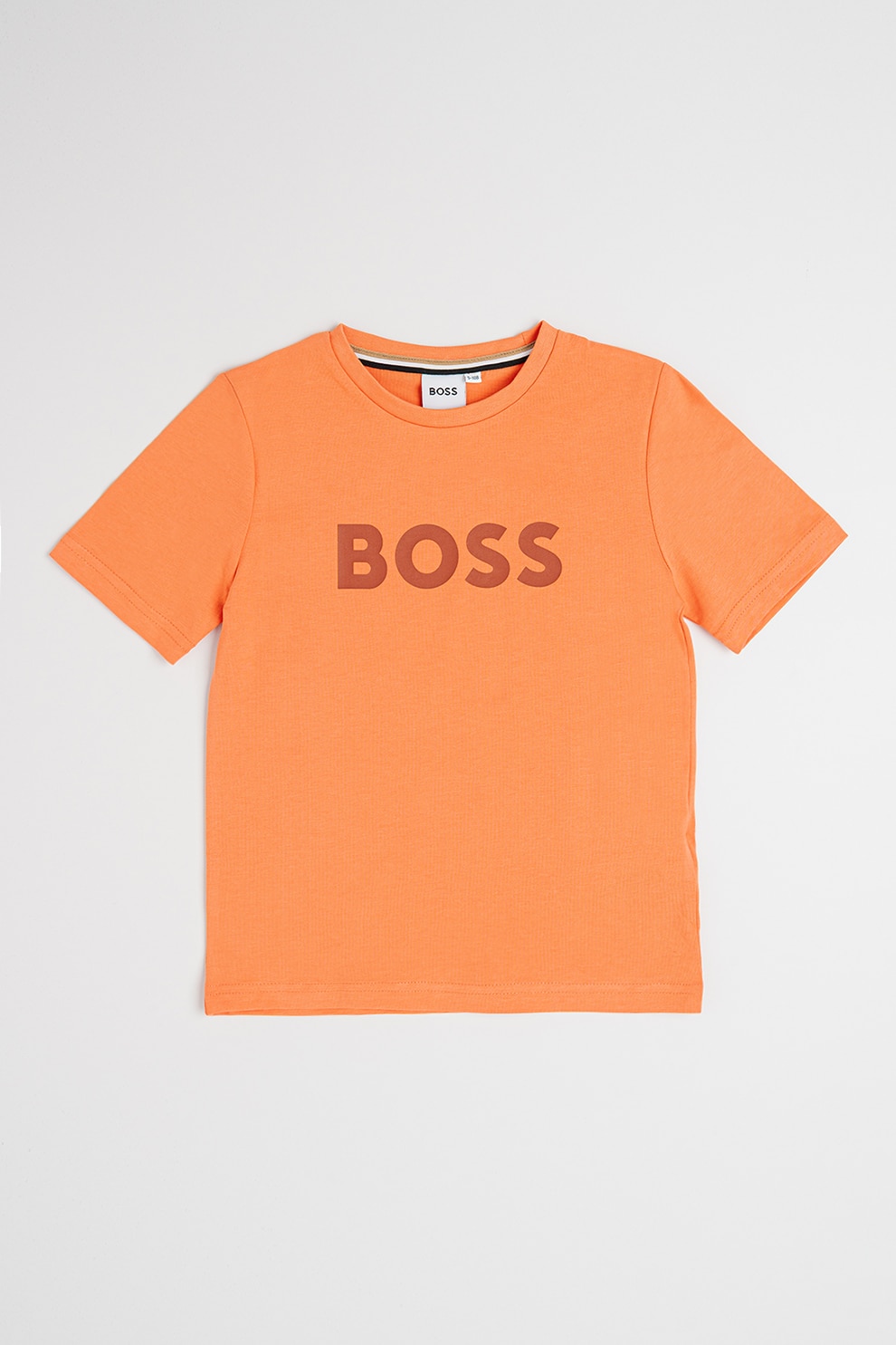 BOSS Kidswear, Tricou din bumbac cu imprimeu logo si decolteu la baza gatului, Portocaliu mandarina, 162 CM