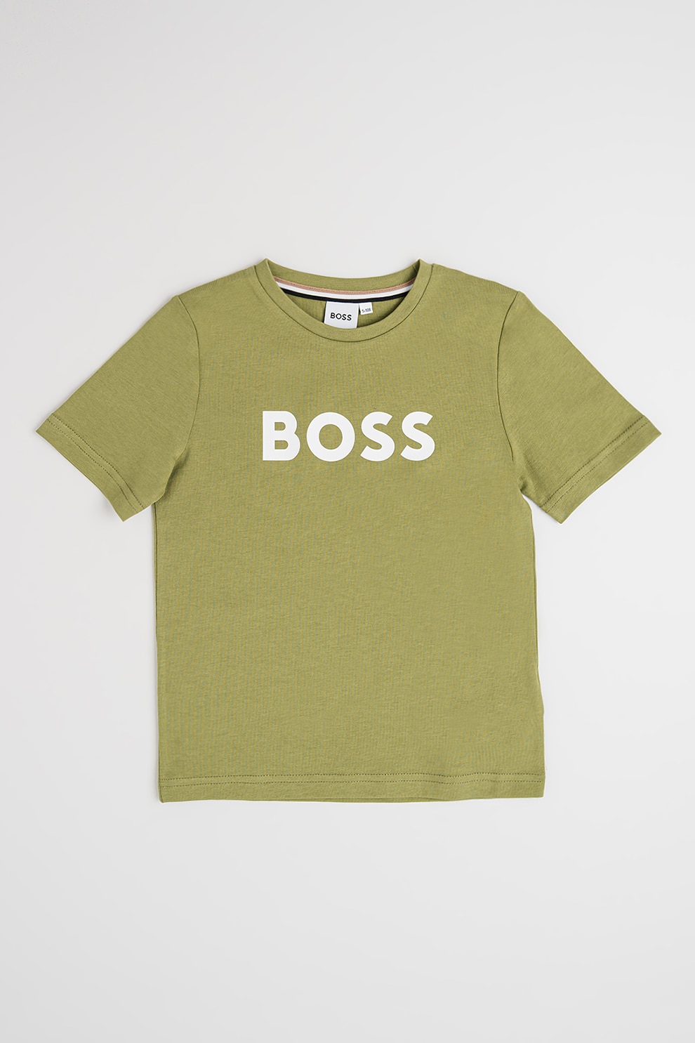 BOSS Kidswear, Tricou din bumbac cu imprimeu logo si decolteu la baza gatului, Verde masliniu, 162 CM